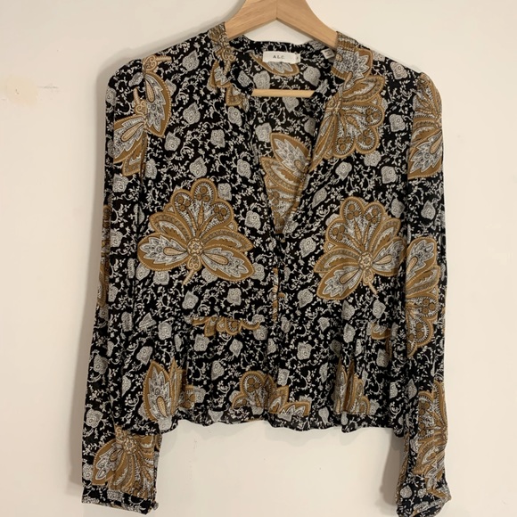 SOLD A.L.C. 70s Chic Paisley Silk Top Blouse - Picture 1 of 3